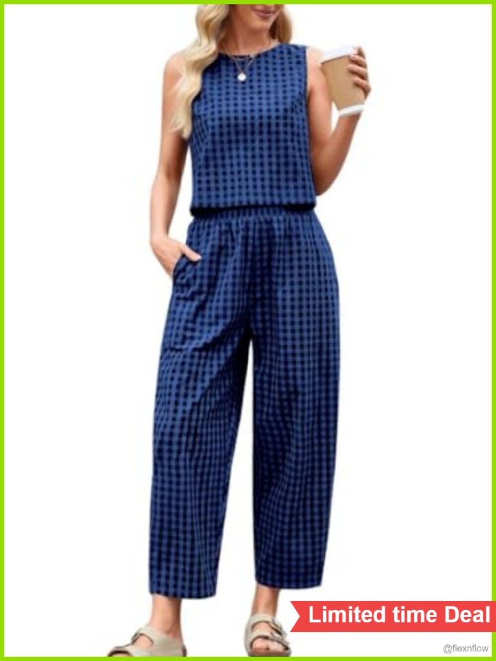 2 Piece Lounge Set Sleeveless Tank Wide Leg Barrel Pants Tracksuit